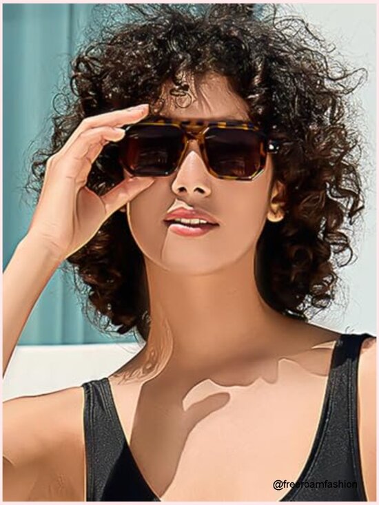 Retro Square Aviator Sunglasses UV400 Protection Plastic Frame Unisex main image 6